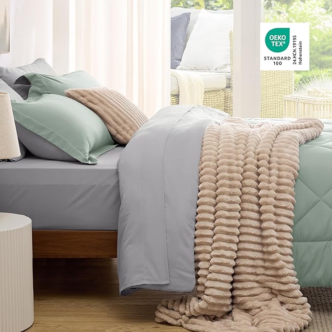 Bedsure Sage Green Queen Comforter Set - 7 Pieces Reversible Bed Set Sage Green Bed in a Bag Queen with Comforters, Sheets, Pillowcases & Shams, Queen Bedding Sets