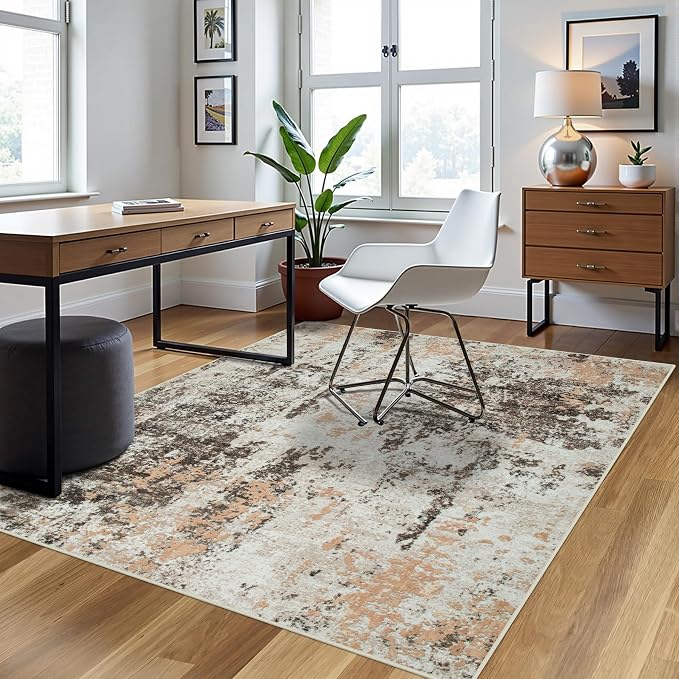 4x6 Area Rugs for Living Room Washable Bedroom Dining Room Brown Beige | Modern - Image 3
