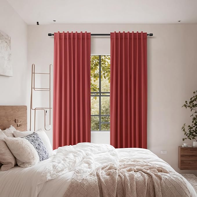 Red 100% Blackout Linen Curtains 102 Inch Length 2 Panels Set - Image 8
