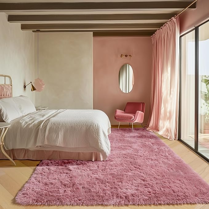 Blush Rugs for Living Room Bedroom, Fluffy 5x8 Bedside Area Rug, Soft Plush - Image 4