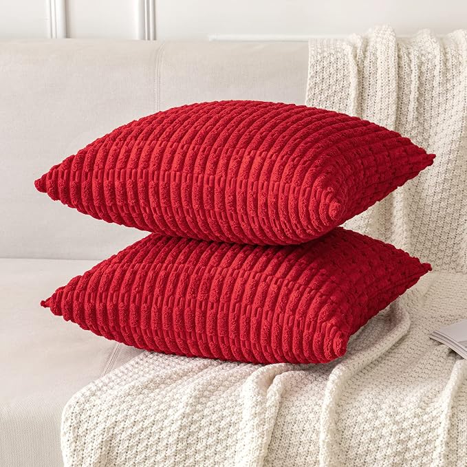 MIULEE Corduroy Decorative Throw Pillow Covers 20x20 Red Pack of 2 | Soft Boho - Image 5