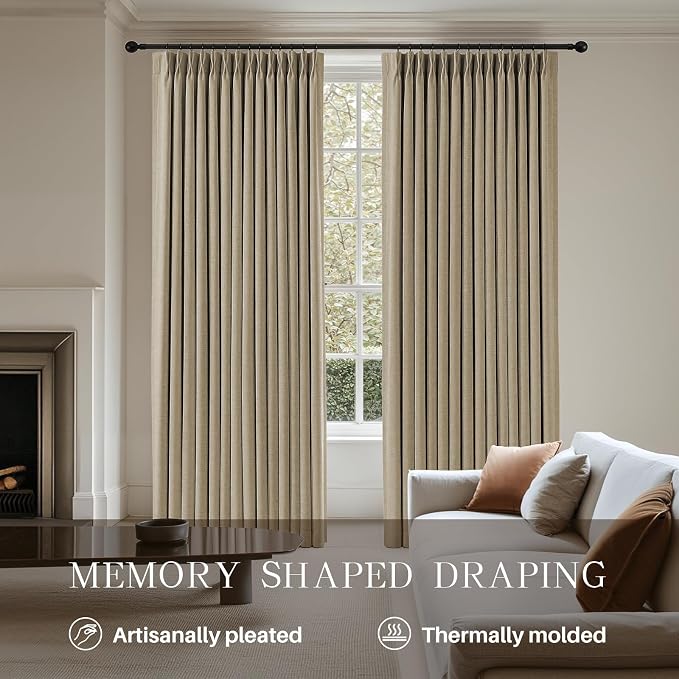 AUSSPVOCT Pinch Pleated 102 Inch Linen Curtains 100% Blackout - Image 3