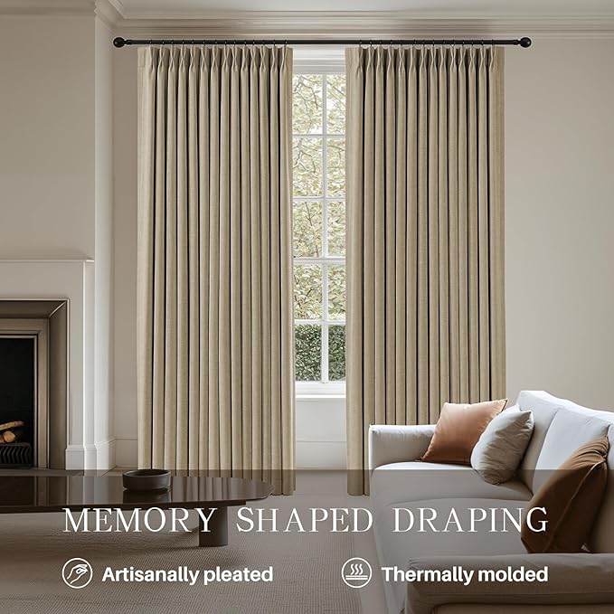 AUSSPVOCT Pinch Pleated 90 Inch Linen Curtains 100% Blackout - Image 3