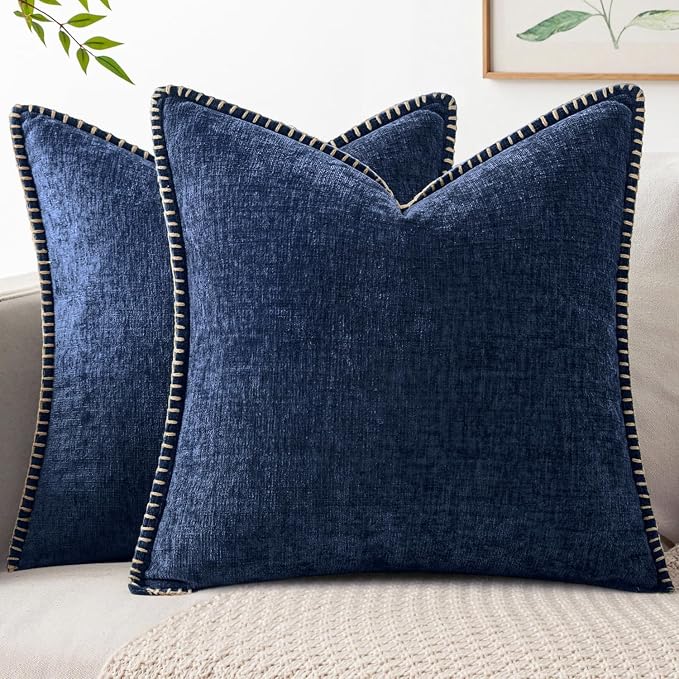 MIULEE Decorative Couch Throw Pillow Covers 18x18 Inch Navy 2 Pack | Farmhouse by MIULEE
