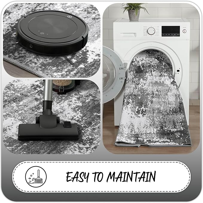 2x10 Hallway Runner Rug for Kitchen Entryway Non Slip Washable Grey | Rug Runner - Image 4