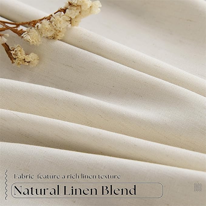 Cream Beige Pleated 100% Blackout Linen Curtains 108 Inches Long Set of 2 | - Image 5