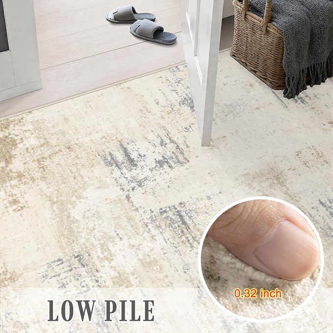 FXRHLP 6x9 Area Rug Living Room: Modern Washable Soft Carpet Beige Brown | - Image 9