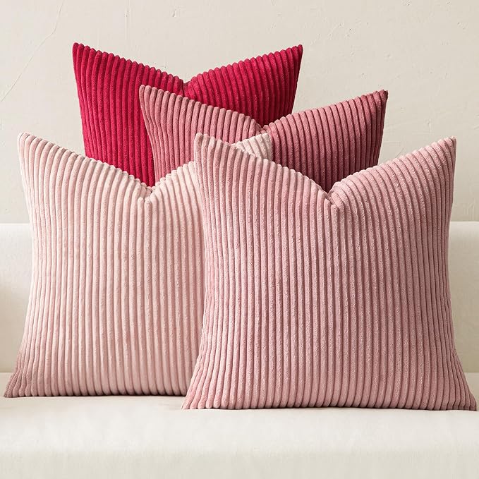 MIULEE Soft Corduroy Decorative Throw Pillow Covers Pink Series 18x18 | Set of 4 by MIULEE