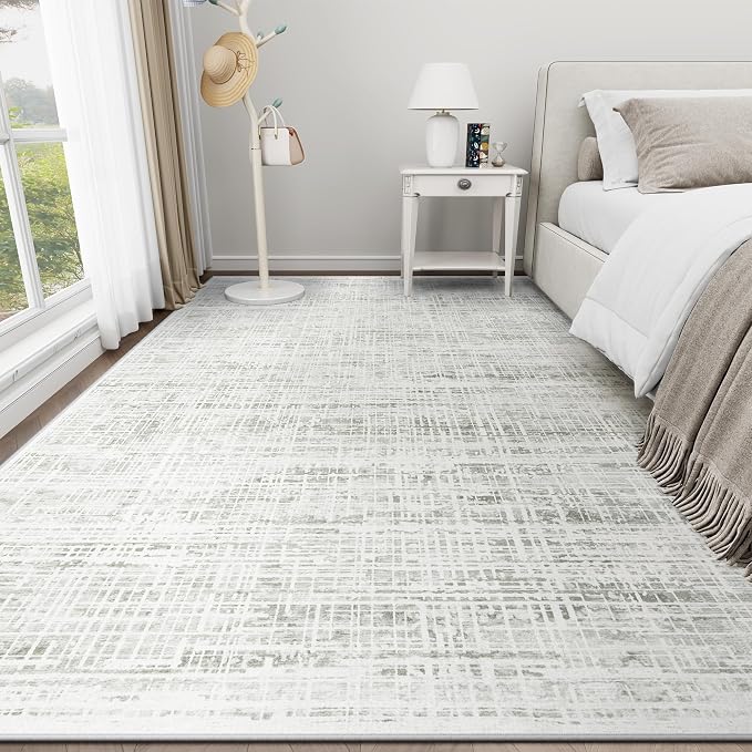 10x14 Washable Area Rug for Living Room Bedroom: Non-Slip Modern White Gray | - Image 9