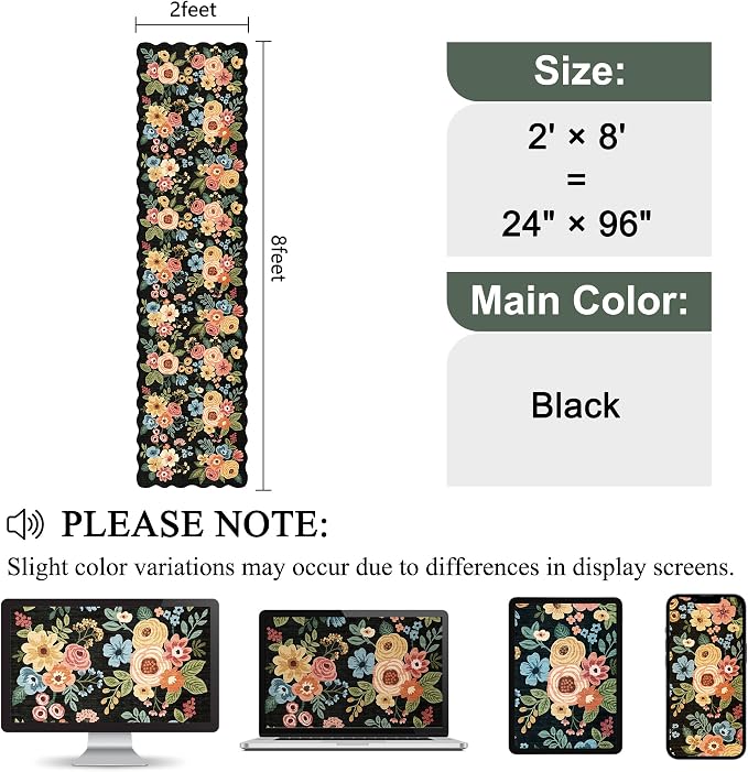 DUKINO 2x8 Washable Runner Rug, Floral Non Slip Kitchen Runner Rug, Soft Throw - Image 2