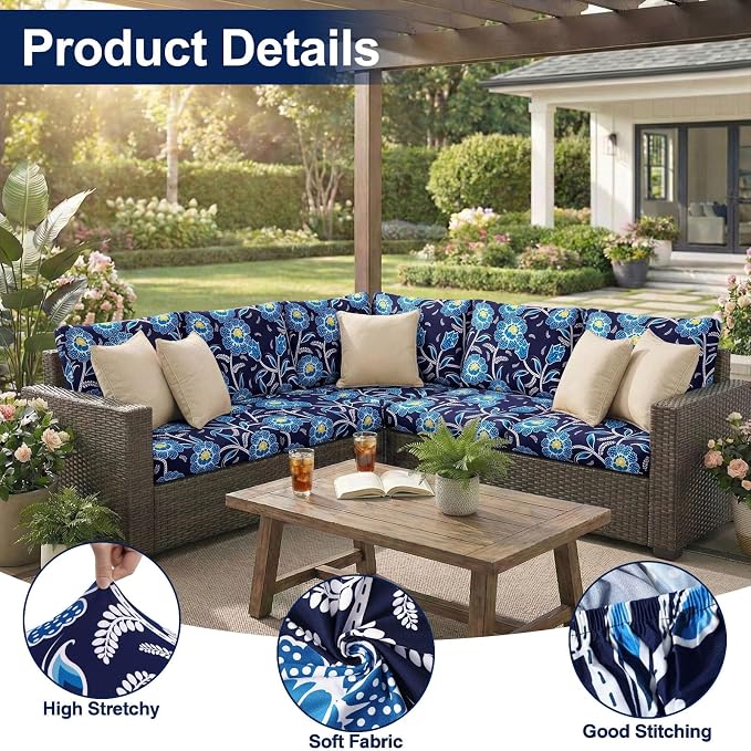 Smiry Waterproof Patio Cushion Covers, Stretch Outdoor Furniture Covers | Couch - Image 5
