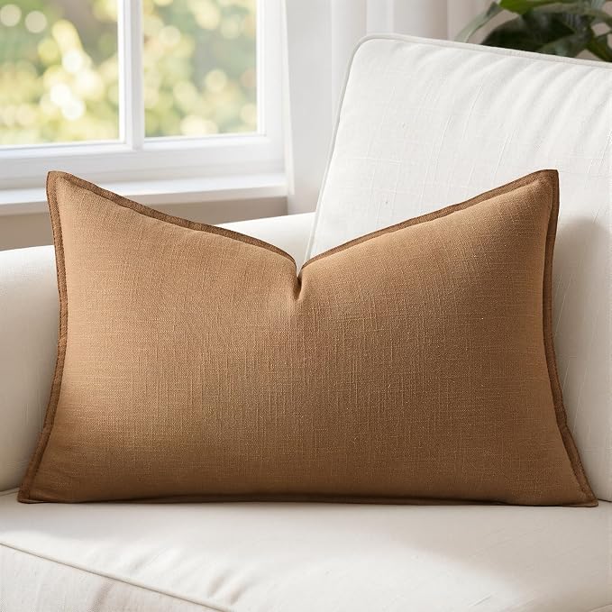 MIULEE Decorative Linen Lumbar Pillow Cover 12x20 Inch Brown | Fall Autumn Boho by MIULEE