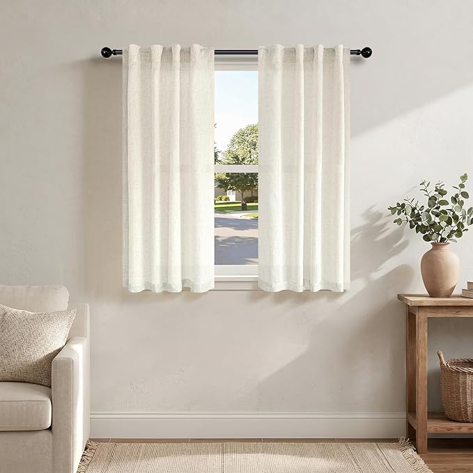Pitalk Neutral Linen Curtains 40 Inch Length 2 Panels by Pitalk