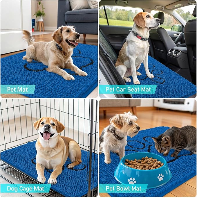 OLANLY Dog Door Mat for Muddy Paws 35x16, Paw Print Design Chenille Mud Mat | - Image 7