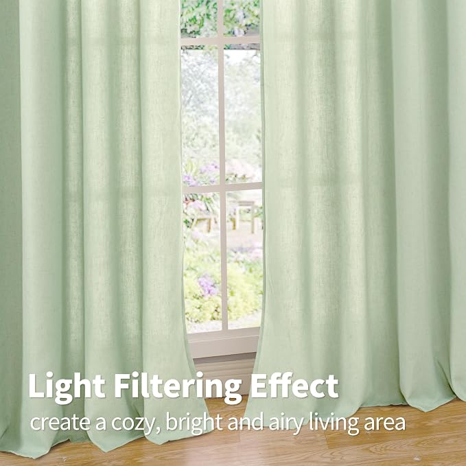 YoungsTex 63 Inch Length Sage Linen Curtains - Image 5
