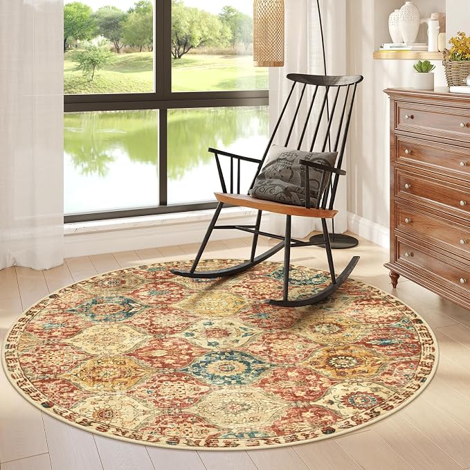 Lahome Moroccan Washable Round Rugs, Non-Slip Soft Round Rug 4ft Ultra-Thin | by Lahome