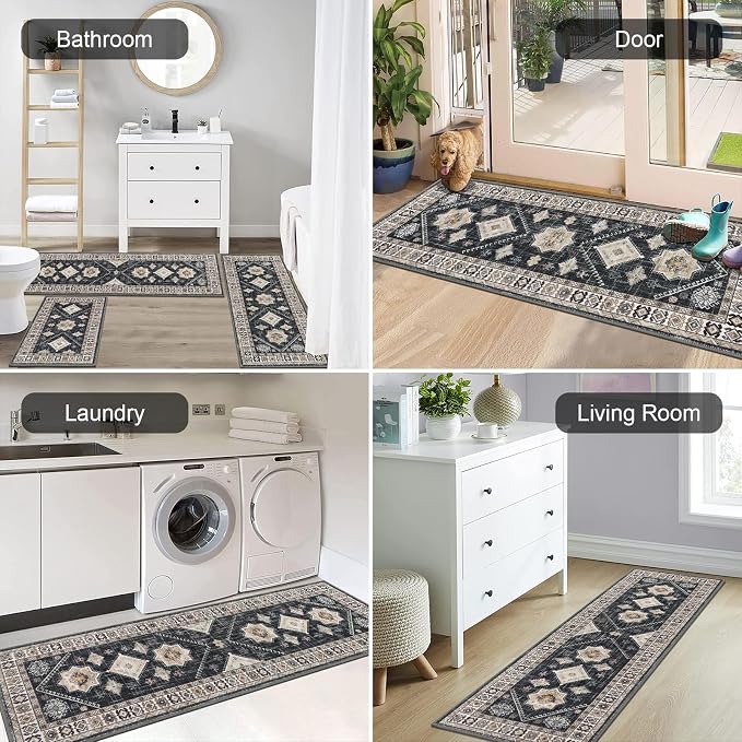 HEBE Boho Kitchen Rugs Set of 3, Non Slip Washable Kitchen Mats - Image 5