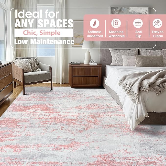 Aelenmu 10x14 Area Rugs for Living Room Washable Dining Room Pink | Modern - Image 2
