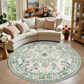 PLHXFR Round Area Rug Living Room: 6 ft Floral Washable Carpet Green Beige | by PLHXFRSoftAreaRugs