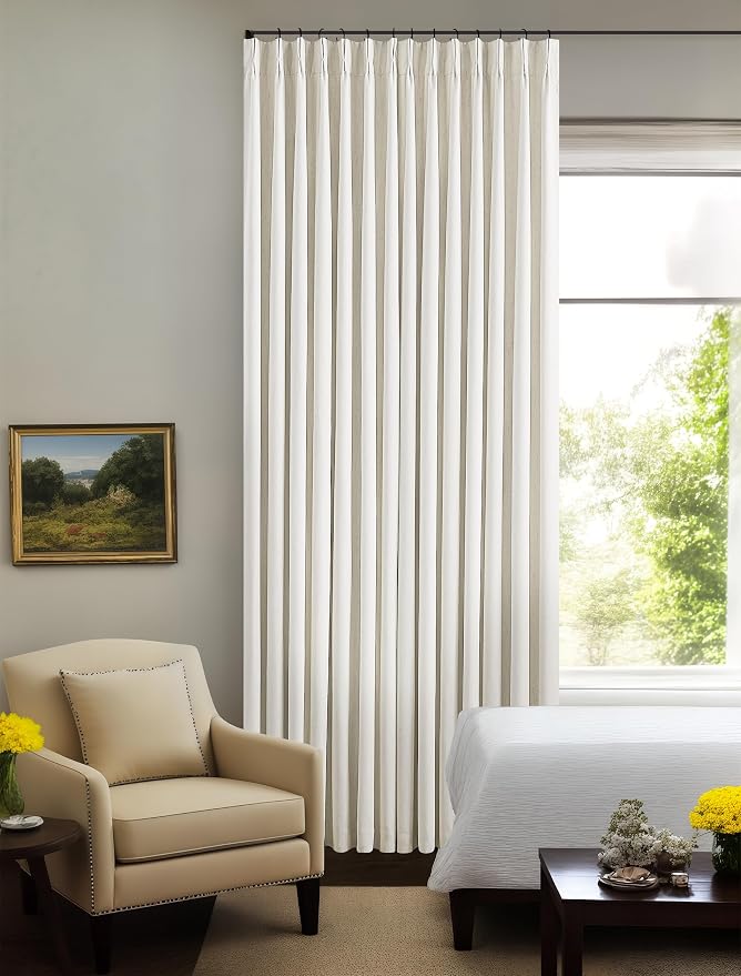 Natural Linen 100% Blackout Pinch Pleated Curtains 112 Inch Long | Room - Image 7
