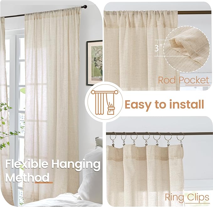 BGment Natural Linen Curtains 63 Inches Long - Image 6