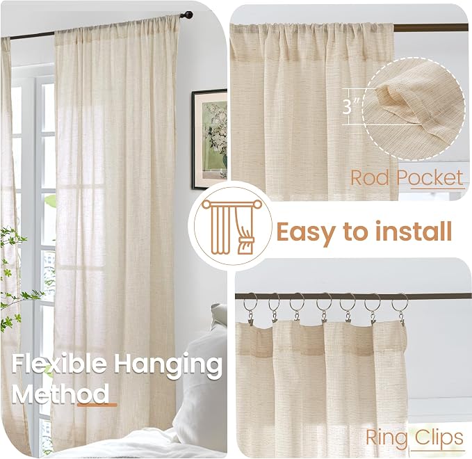 BGment Burlap Linen Curtains 36 Inch Length, Sheer Cafe Drapes Lightweight - Image 6