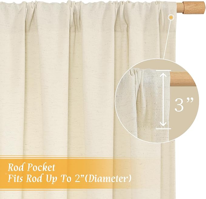 Light Beige Linen Textured Curtains 63 inch Length - Image 3