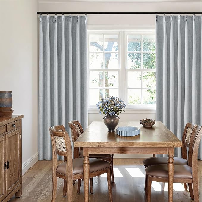 MIULEE Grayish Blue Pinch Pleated 100% Blackout Linen Curtains 40x84 Inches | - Image 7