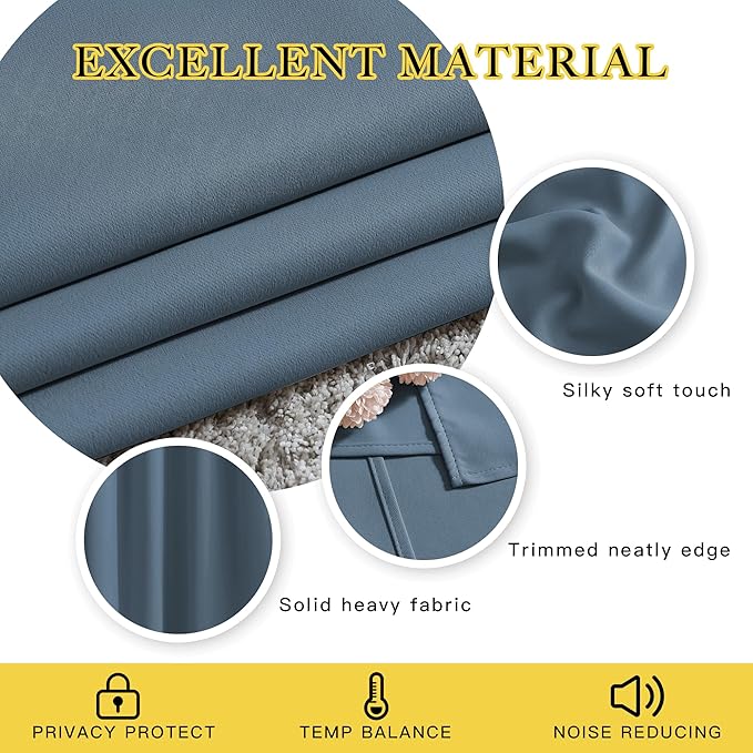 NICETOWN Smoky Blue Blackout Curtains 63 inches Long, Grommet Room Darkening - Image 3
