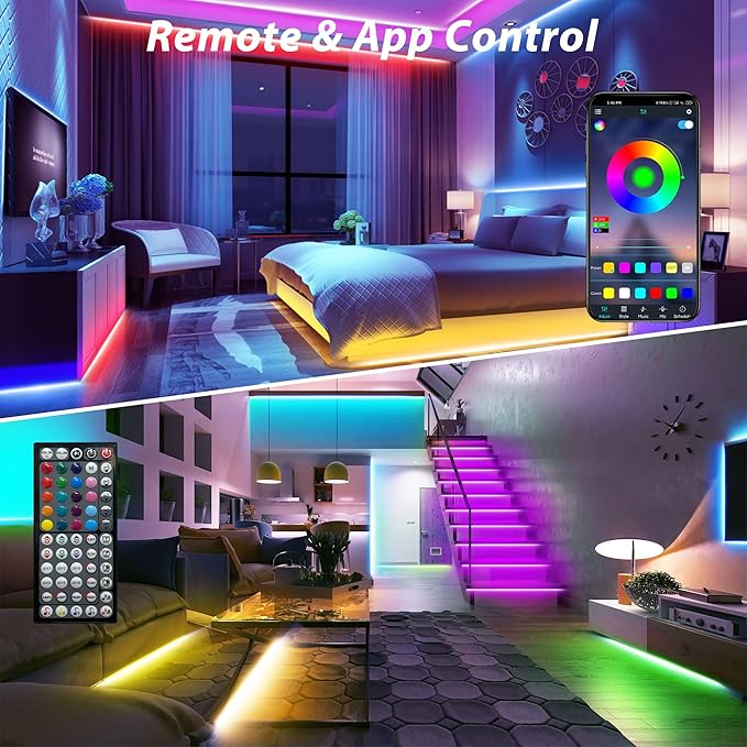 Led Lights for Bedroom 200 ft (2 Rolls of 100 ft), Ultra Long Smart Led Strip Lights with App Remote Control, RGB Music Sync Color Changing Lights for Bedroom, Kitchen, Party, Home Decoration