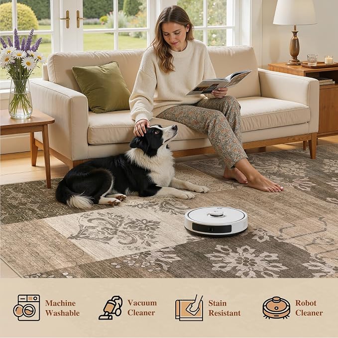 UERMEI 10x12 Area Rug for Living Room, Washable Brown Modern Geometric - Image 5