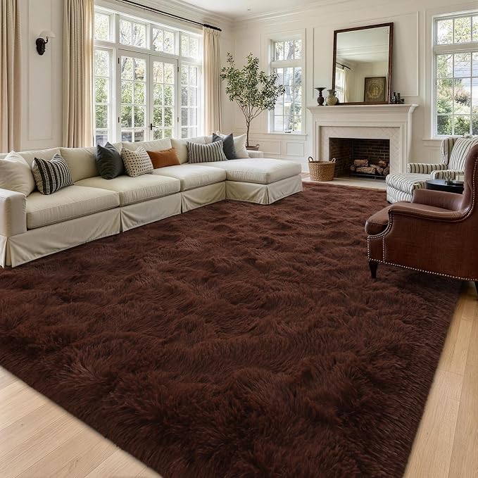 Noahas 4'x5'3'' Brown Fluffy Soft Area Rug Non-Slip - Image 2