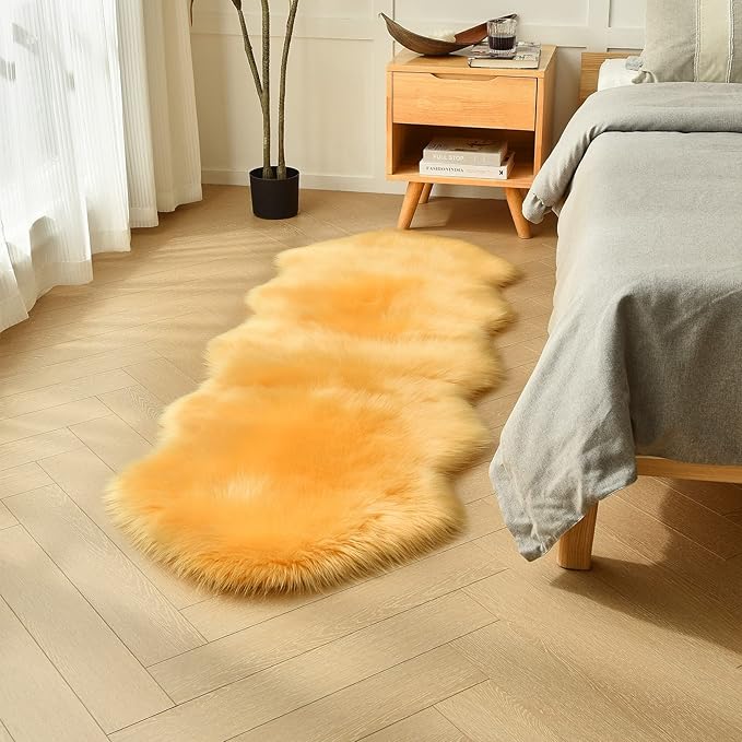 duduta Yellow Faux Sheepskin Runner Rugs 2x6 ft, Fluffy Fur Couch Covers | Shag by duduta