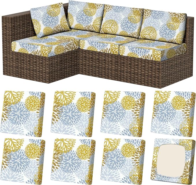 8Pcs Outdoor Cushion Covers, Stretch Patio Furniture Couch Chair Slipcovers | by VORSHAPE