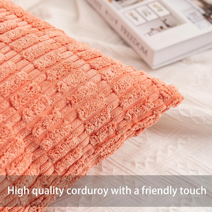 Aegero Pack of 2 Corduroy Decorative Throw Pillow Covers 18x18 Inch - Image 2