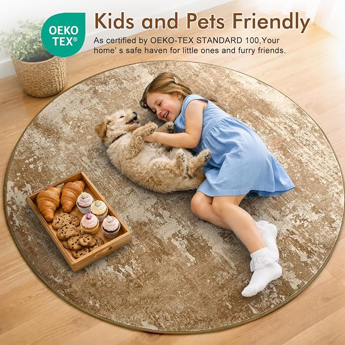 6Ft Round Area Rugs for Living Room, Soft Non-Slip Washable Rugs Modern - Image 5