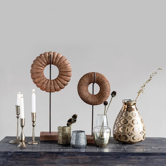 Creative Co-Op Round Hand-Forged Metal Taper Holder, Antique Brass Finish
