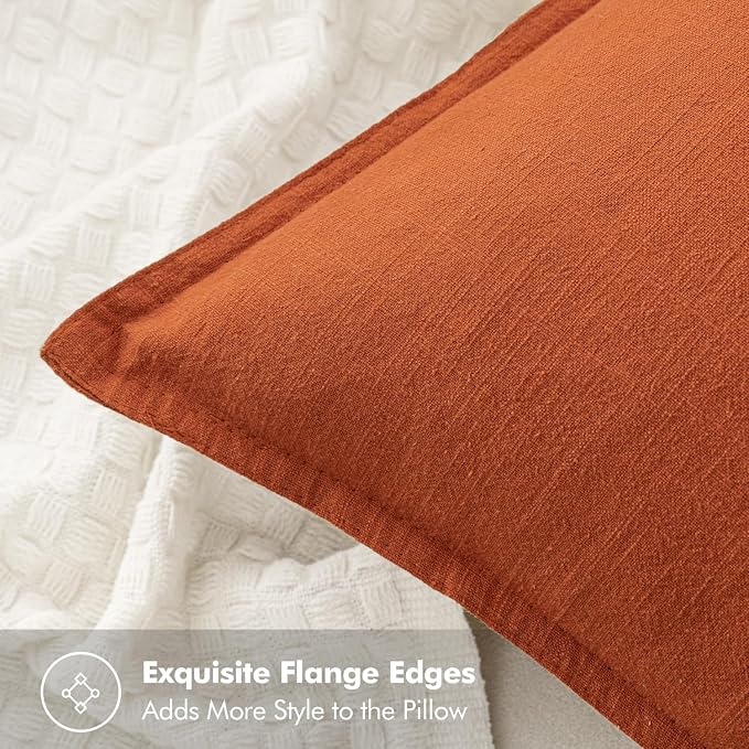 MIULEE Decorative Linen Pillow Covers 18x18 Inch Burnt Orange | Boho Farmhouse​ - Image 2