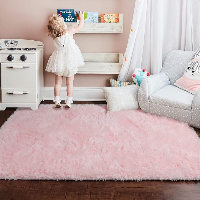 Amdrebio Pink Small Mini Cute Fluffy Area Rug 2x3 - Image 7