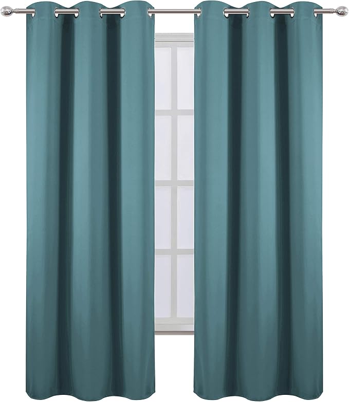 Sea Teal Thermal Blackout Curtains/38 x 84 Inch/Set of 2 Panels Room Darkening - Image 2