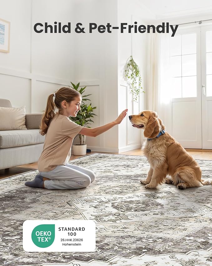 AMADA HOMEFURNISHING 9x12 Area Rug, Washable Low-Profile Large Area Rug - Image 4