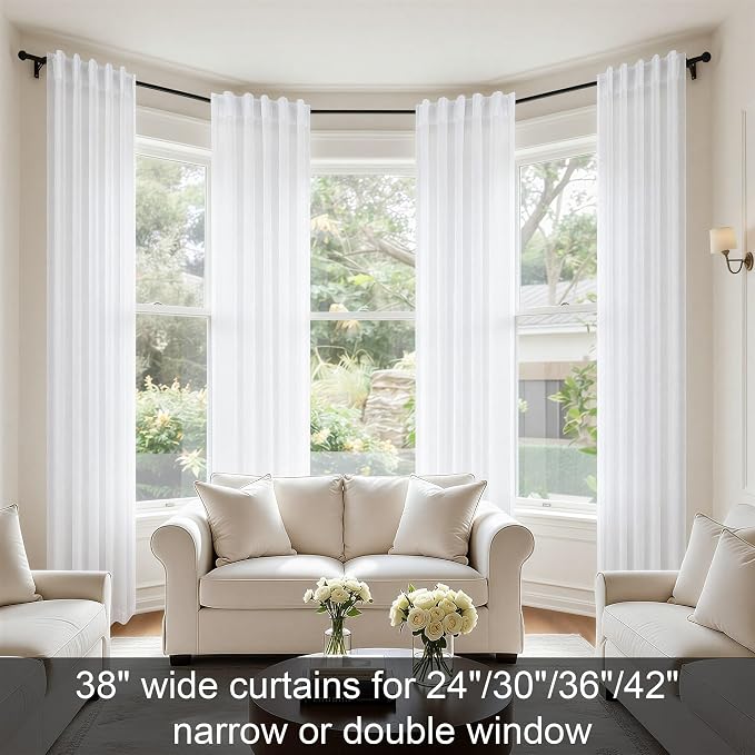 White Extra Long Curtains 9 FT for Living Room 2 Panel Sets Rod Pocket Back Tab - Image 3