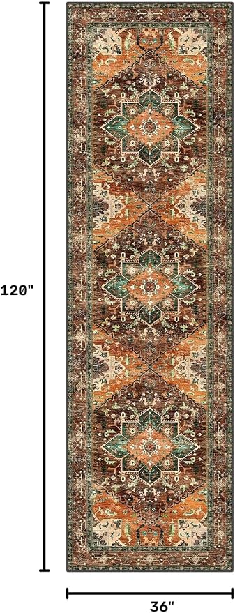 Yamaziot Washable Runner Rug, 3x10 Non-Slip Boho Hallway Kitchen Rug | Stain - Image 2