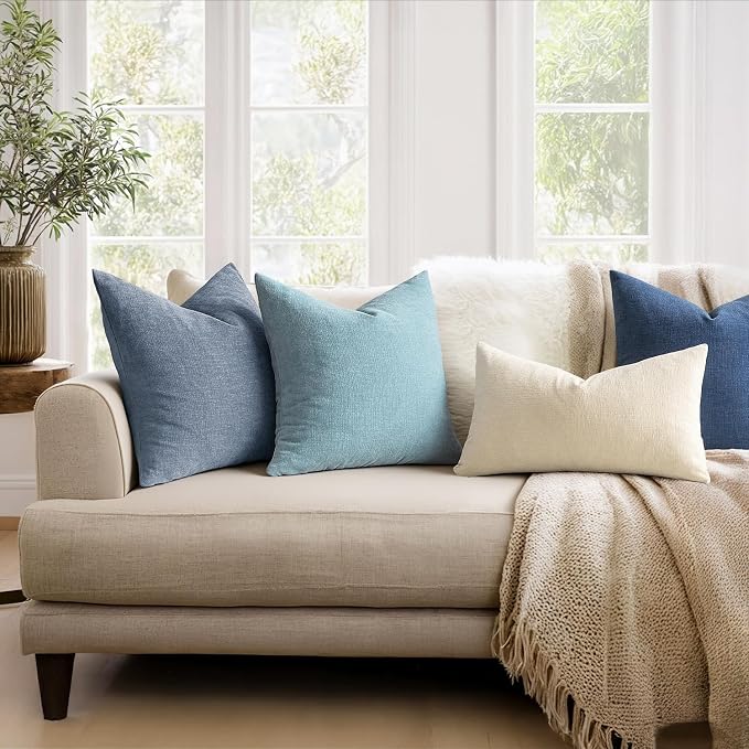 MIULEE Smoke Blue Chenille Couch Euro Throw Pillow Covers, 22x22 | Set of 2 - Image 3