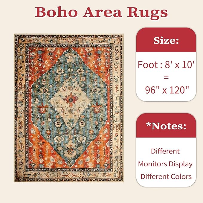 SERISSA 8x10 Washable Non Slip Boho Area Rug - Image 7