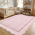GarveeHome Scalloped Washable Area Rug 4x6 Small Entryway Rug Non Slip Pink | by GarveeHome