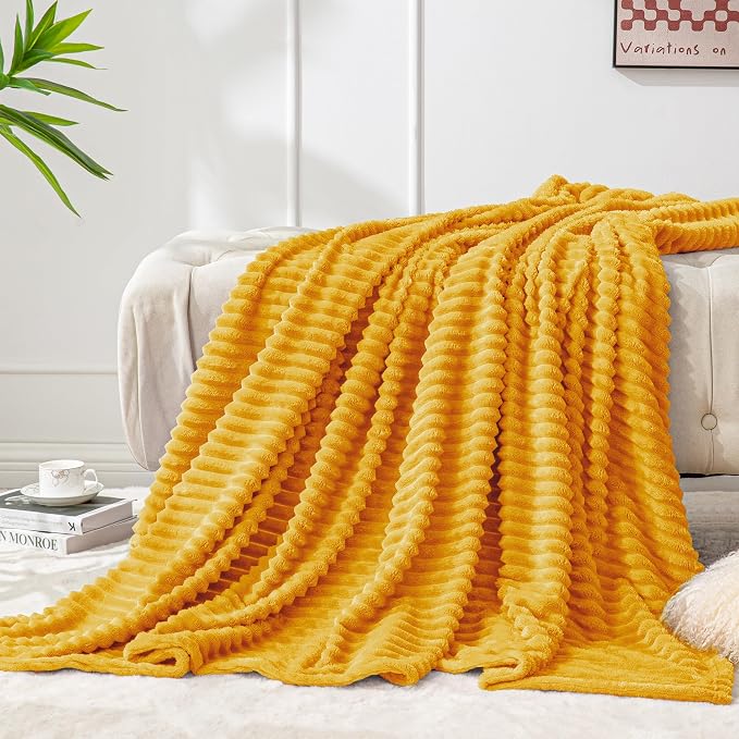 BEDELITE 3D Ribbed Mustard Yellow Fleece Twin Blanket by BEDELITE