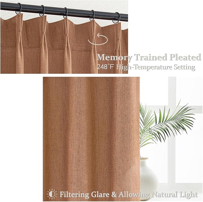 PleatedDrapes Antique Burnt Orange Sheer Autumn Curtains & Drapes 108 Inches - Image 3