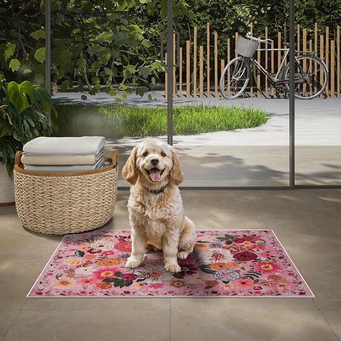 Pink Floral Entry Door Mat 24x17 inch - Image 7