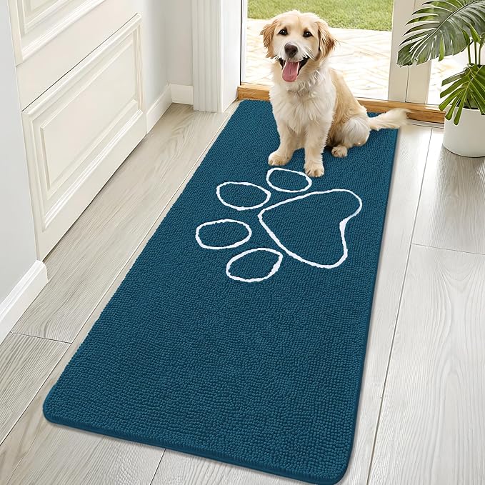 OLANLY Dog Door Mat for Muddy Paws 70x32, Paw Print Design Chenille Mud Mat | by OLANLY